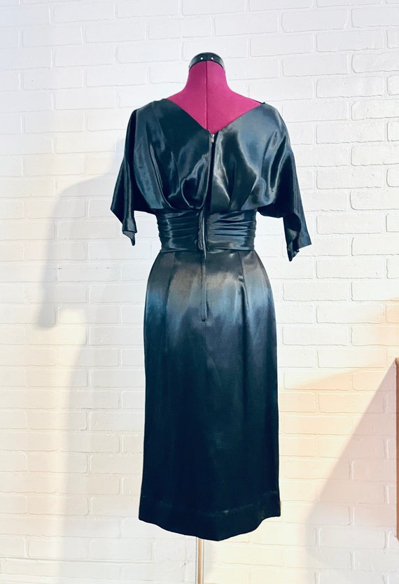 50s Black Liquid Satin Silk Dress by Suzy Parette… - image 5