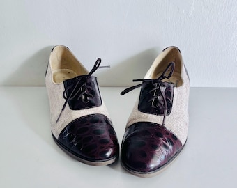 Zapatos Oxford de piel de los años 60 en tweed bicolor de Norman Kaplan, talla de mujer 6, mediana 36, 37