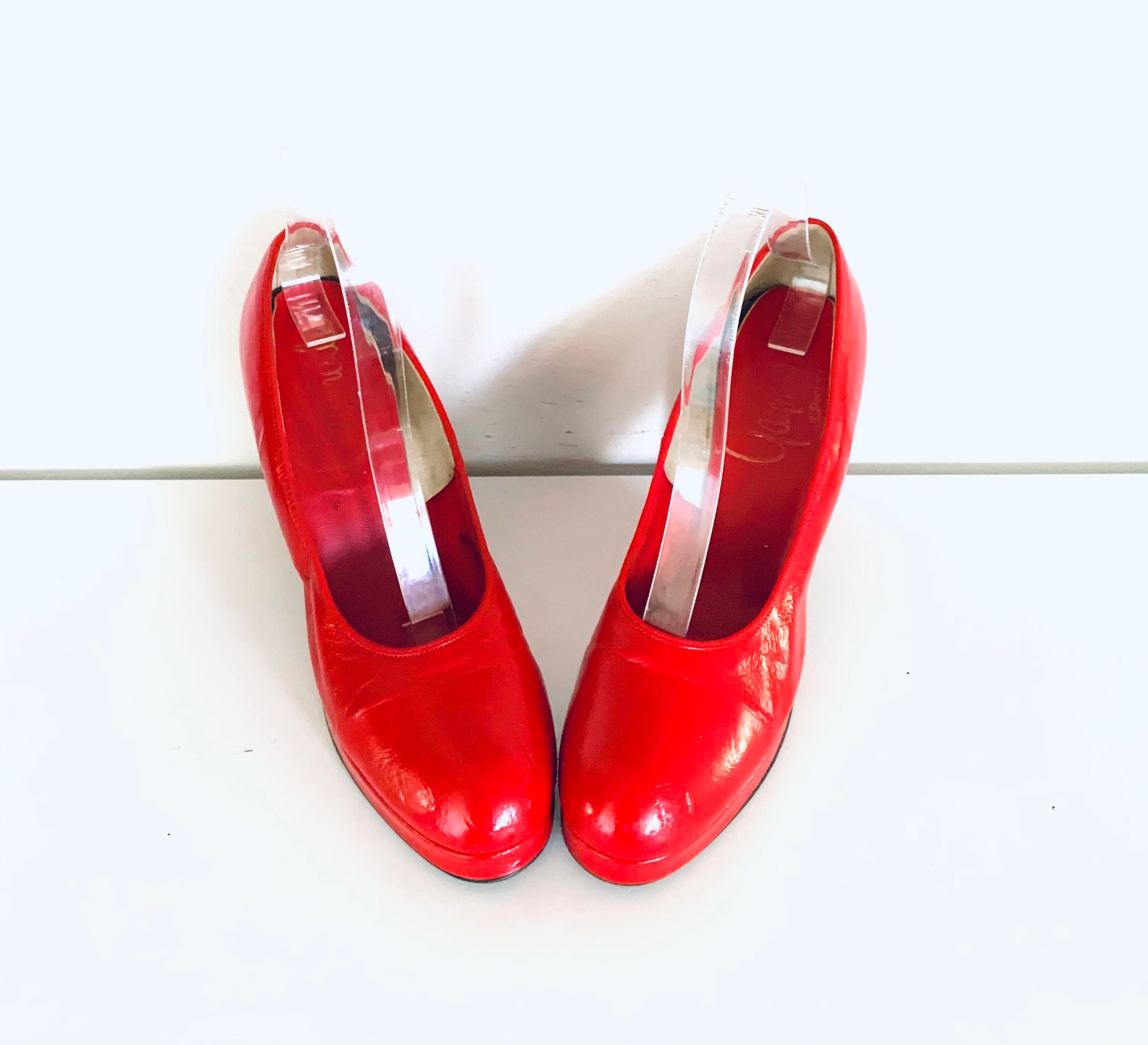 60s Red Mary Janes Platforms Chunky Heel Pumps by Gaymode size Etsy