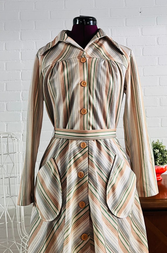 70s Dress Chevron Striped Pockets size M L - image 5