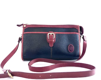 COACH Vintage Sheridan Navy / Tan Trim Pebbled Leather Shoulder