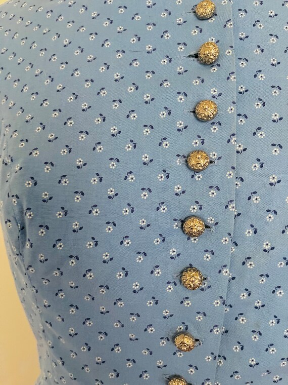 Antique German Pinafore Dress Blue Calico Print C… - image 4