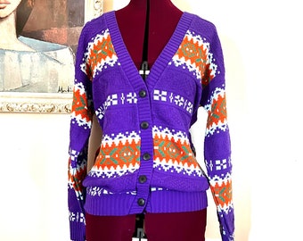 70s Purple Cardigan Sweater made in US by Charl size M L