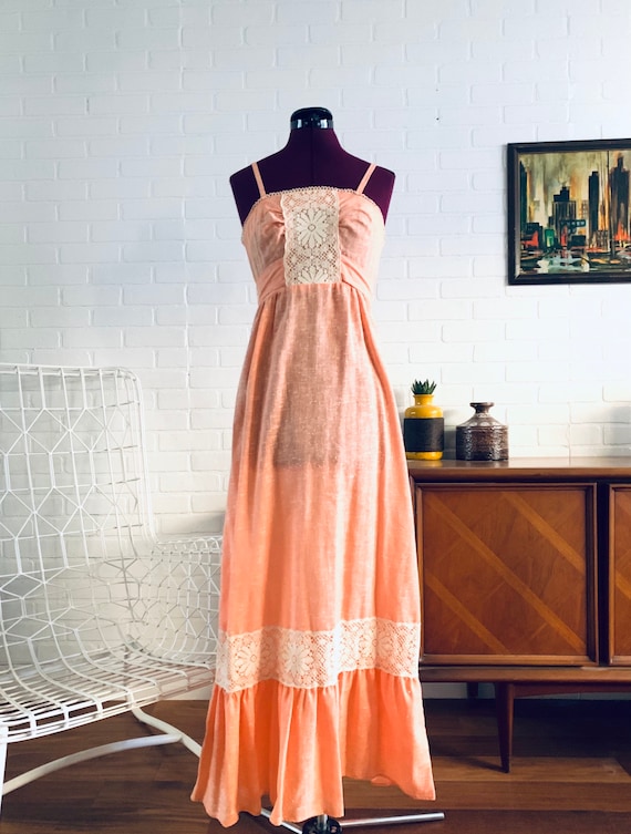 70s Prairie Dress Maxi Dress Lace Tank by PBJ size