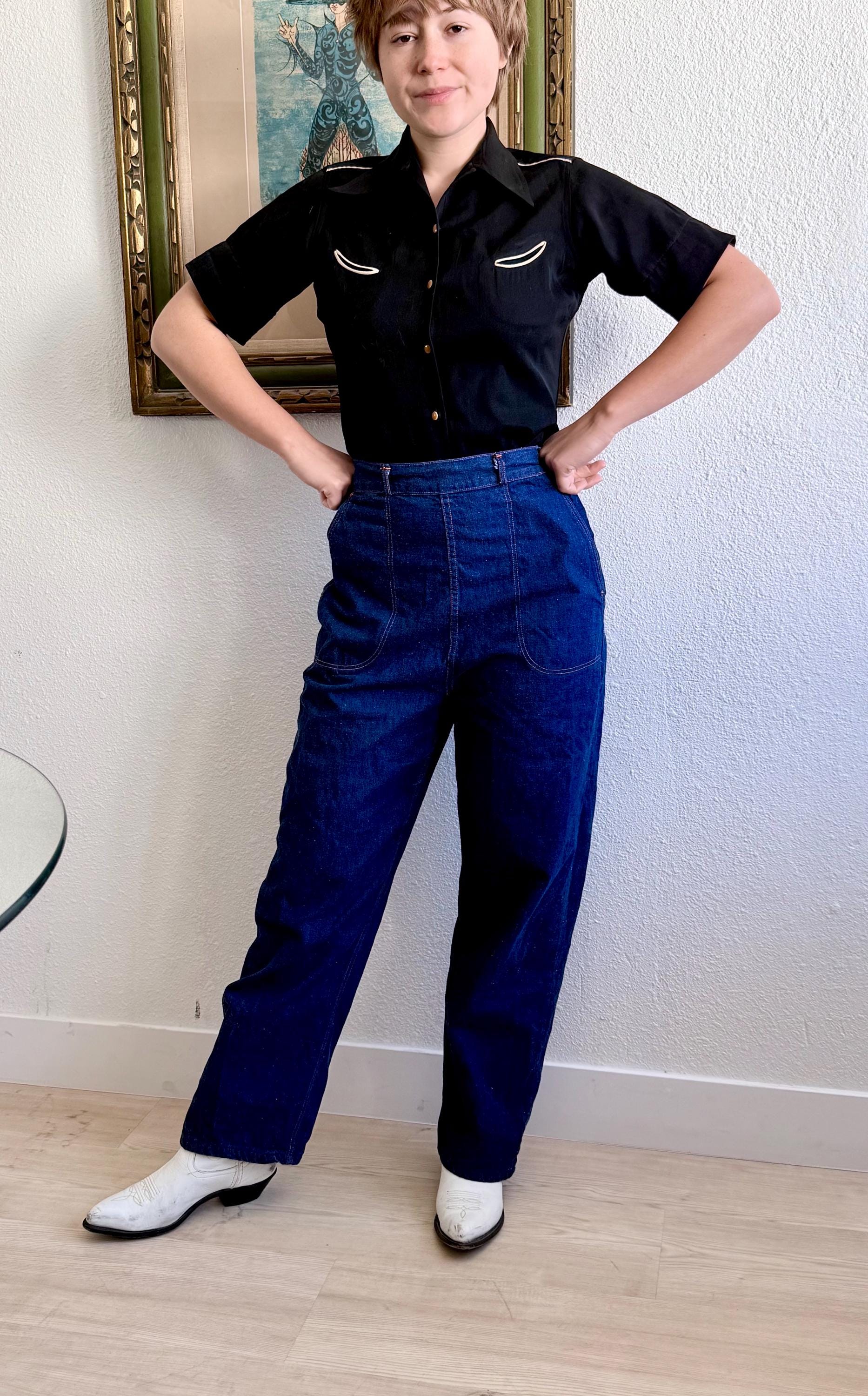 50s High Rise Denim Jeans Side Zip Made in US by Erwin Mills Size