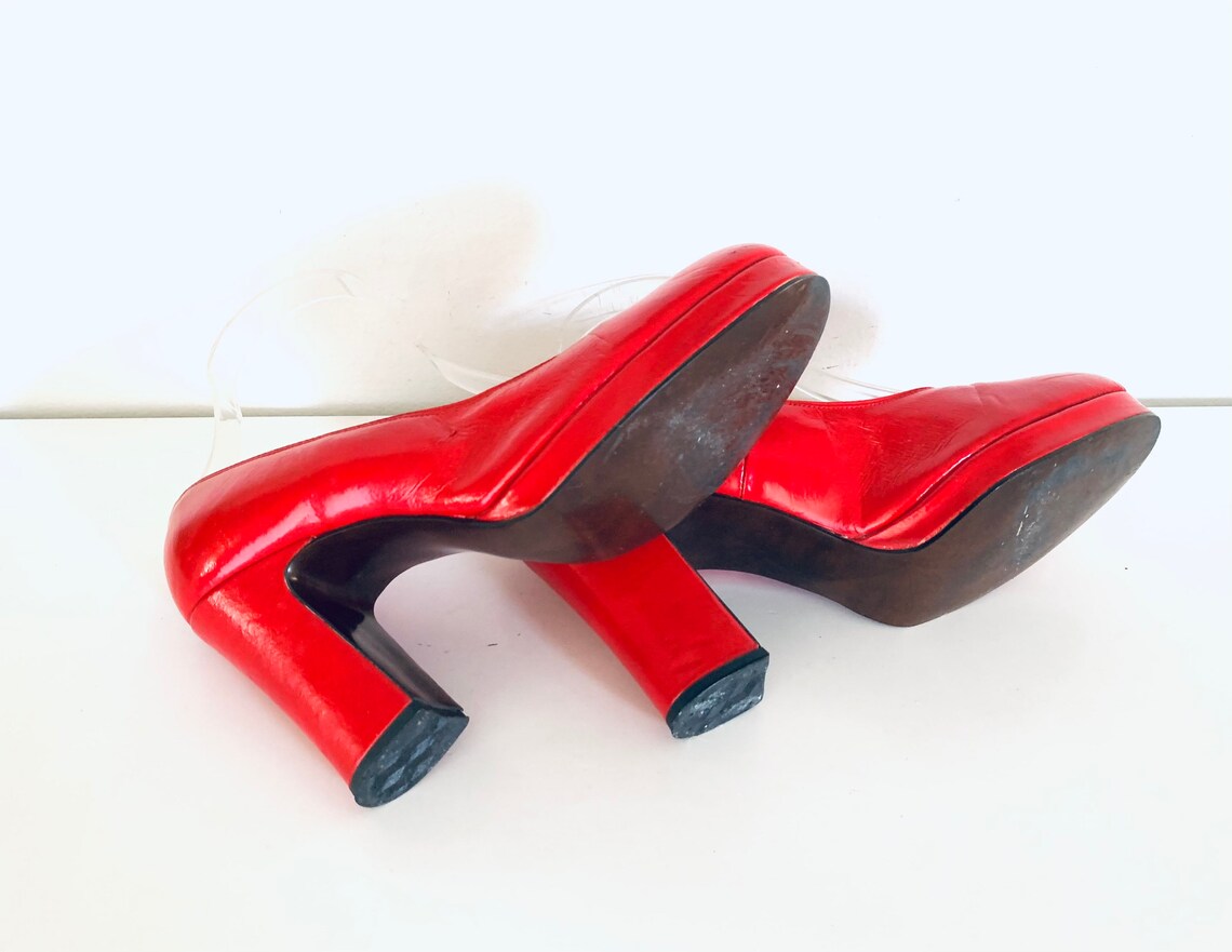 60s Red Mary Janes Platforms Chunky Heel Pumps by Gaymode size Etsy