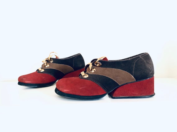 60s Platforms Color Block Heels Lace Up Chunky Hee