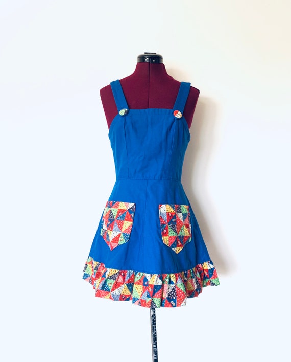 60s Babydoll Dress Patchwork Calico Mini Dress Blo