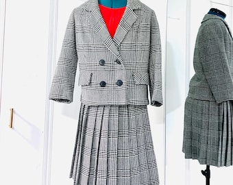 60s Plaid Pleated Skirt Suit Jacket by Bobbie Brooks size S