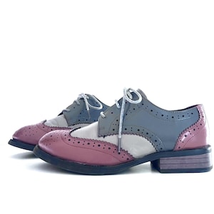 Derby z lat 90., buty trójkolorowe, brogsy, grube obcasy, rozmiar 7,5 7 1/2 38,5