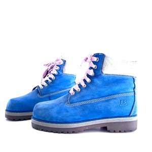 Y2K Blue Leather Platform Low Boots Chunky Heels by  display picture 3