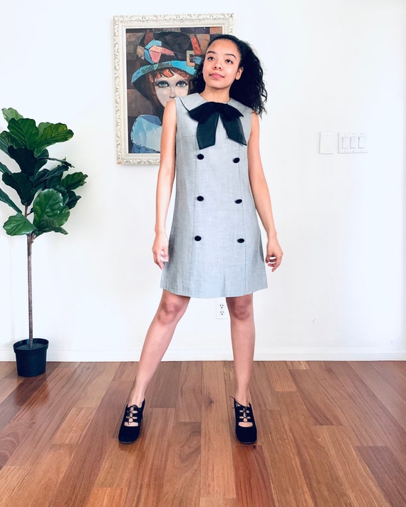 60s Mini Dress Gray Chambray by Carlette size S