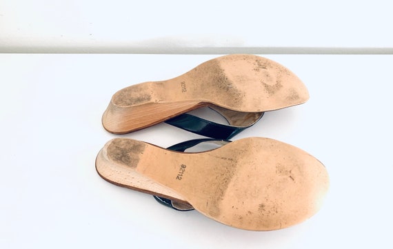 60s Sandals Black Patent Leather Thongs Slides We… - image 9