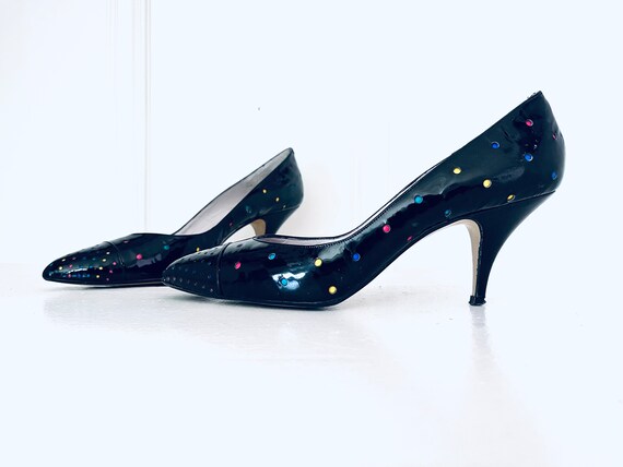 80s Heels Leather Colorful Polkadots Shoes Pumps … - image 4