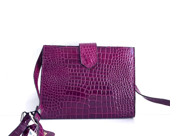 70s Leather Handbag Croc Embossed Crossbody Purse Shoulder Bag NWT by Michael Stevens
