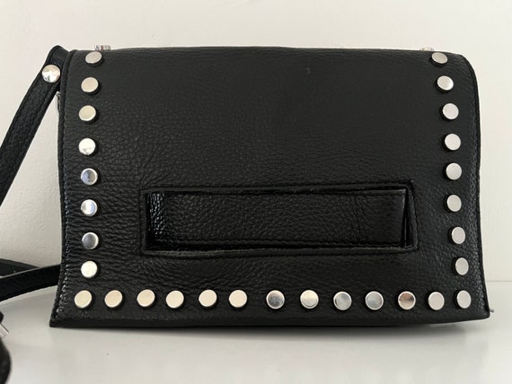 90s Black Studded Leather Crossbody Purse made in… - image 3