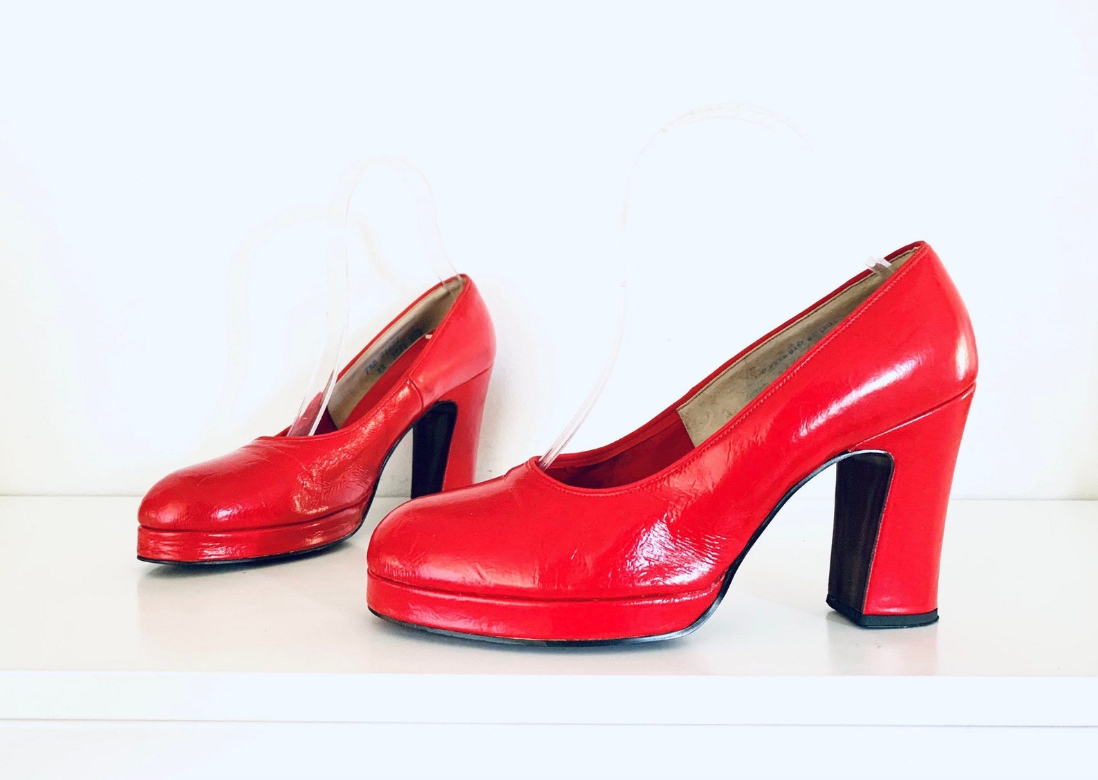 60s Red Mary Janes Platforms Chunky Heel Pumps by Gaymode size Etsy