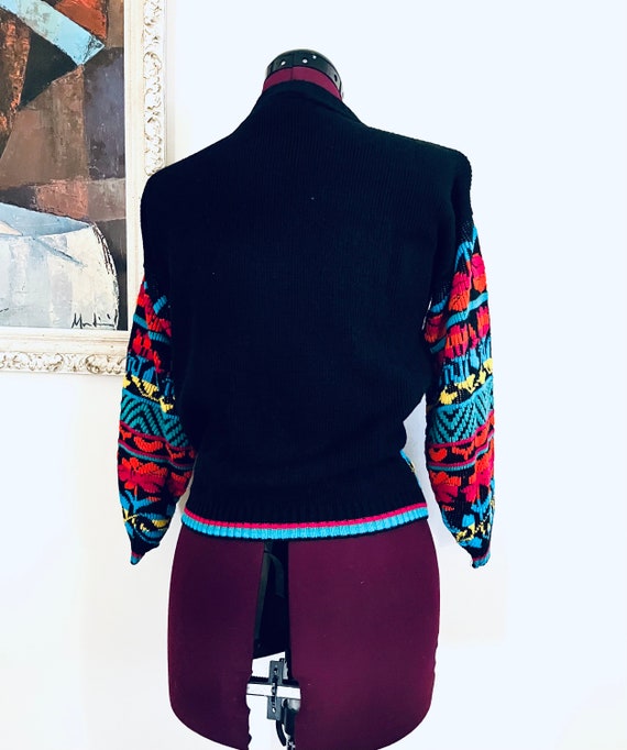 80s Colorful Cardigan Sweater Long Sleeve S - image 6