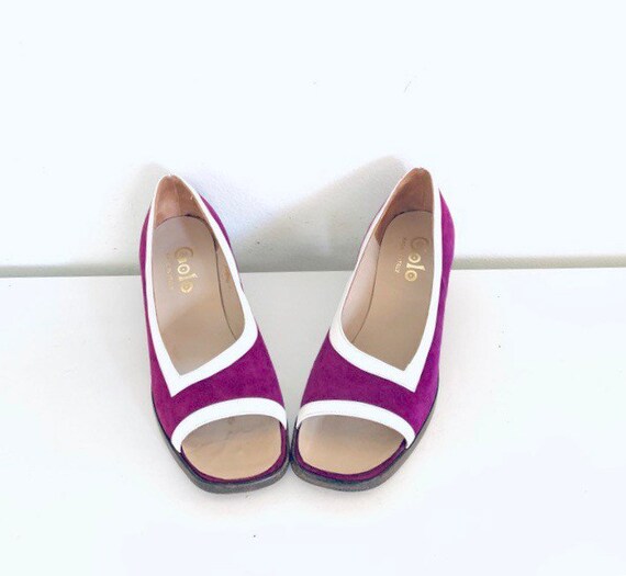 60s Purple Suede Shoes Chunky Heels Two Tone Size