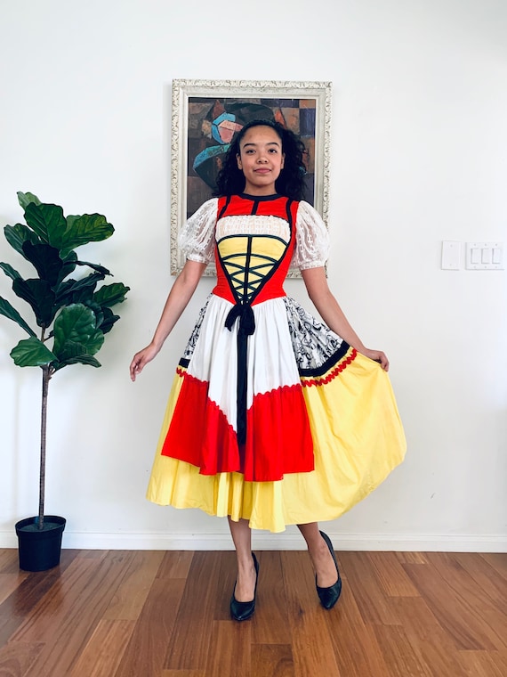 50s Peasant Dress Corset Bodice Full Skirt XXS 0/1