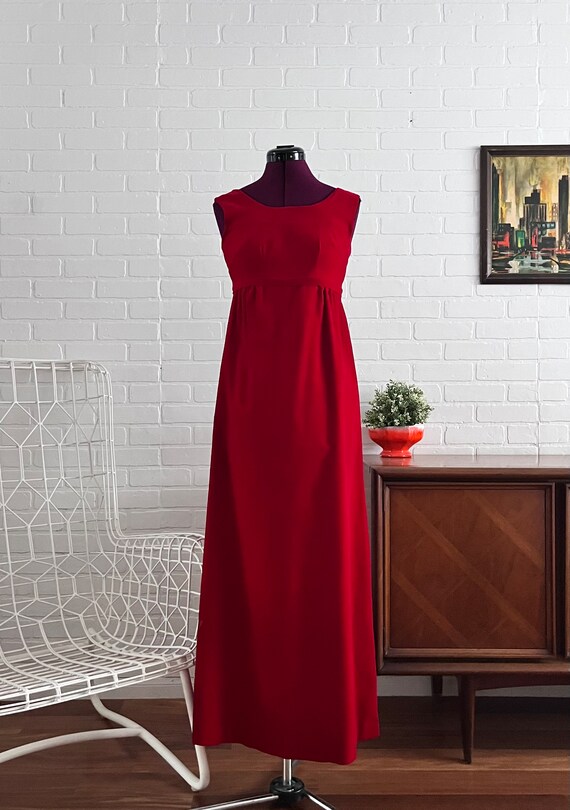 60s Red Velvet Maxi Dress & Jacket Set XS - image 4