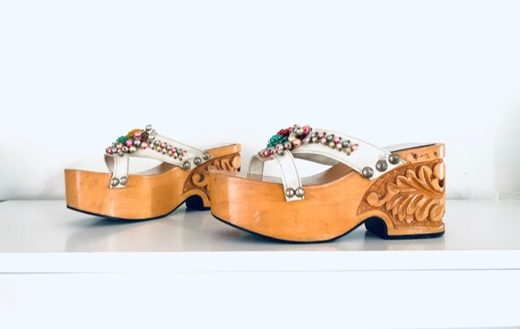 40s Platforms Clog Sandals Wood Heels Size 7 M 37
