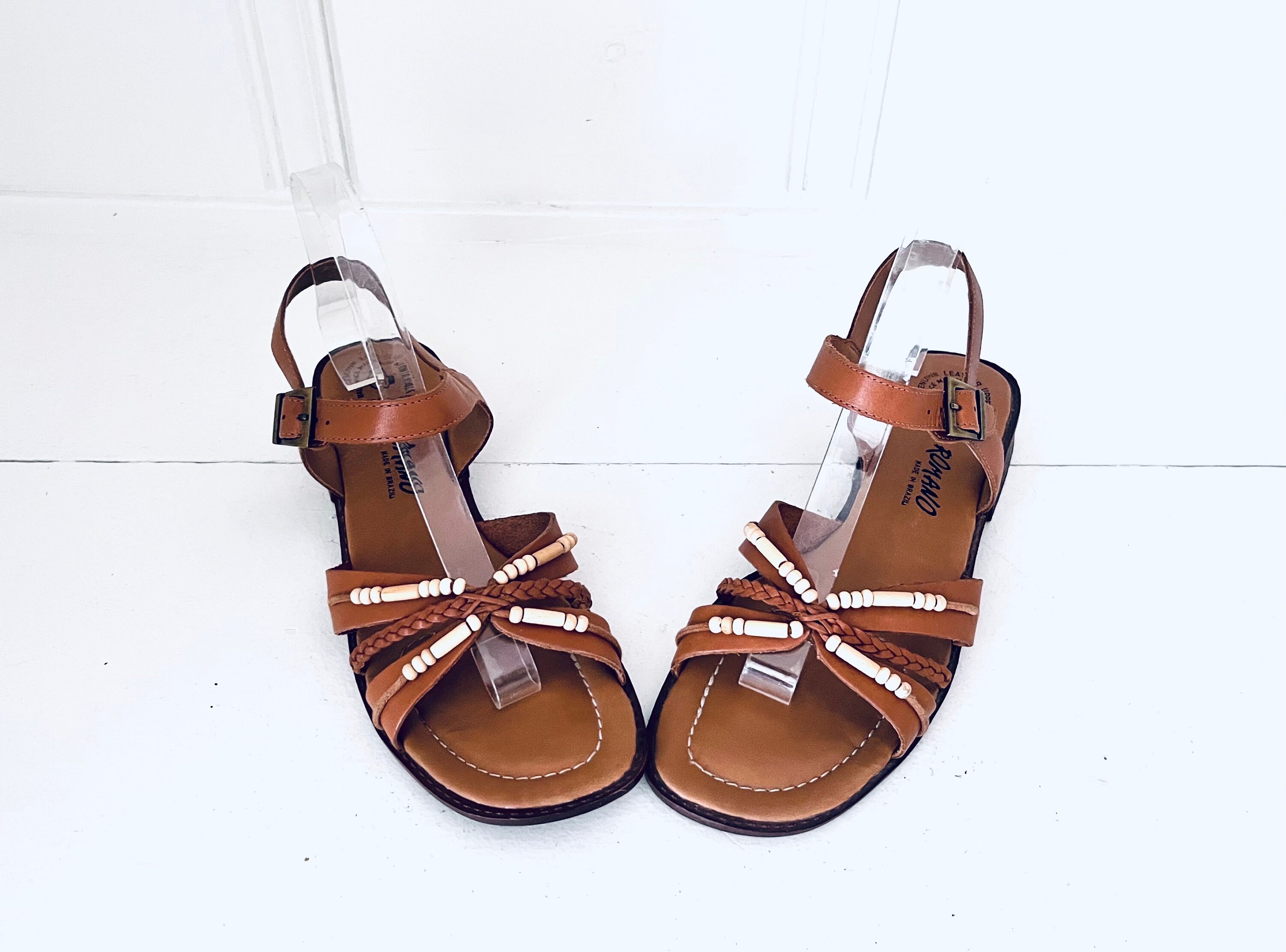 Vintage Leather Sandals Flats Shoes Made in Brazil by Romano 