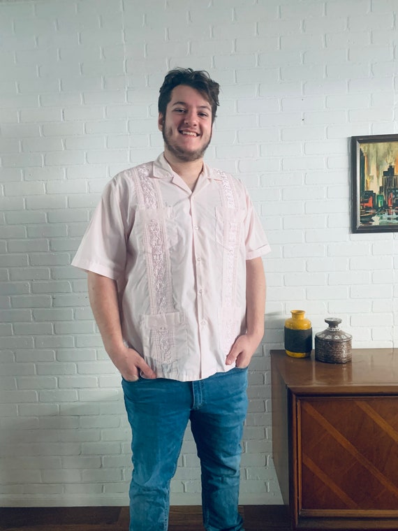 90s Pink Shirt Yucatán/Guayaberas Mens size XL XXL