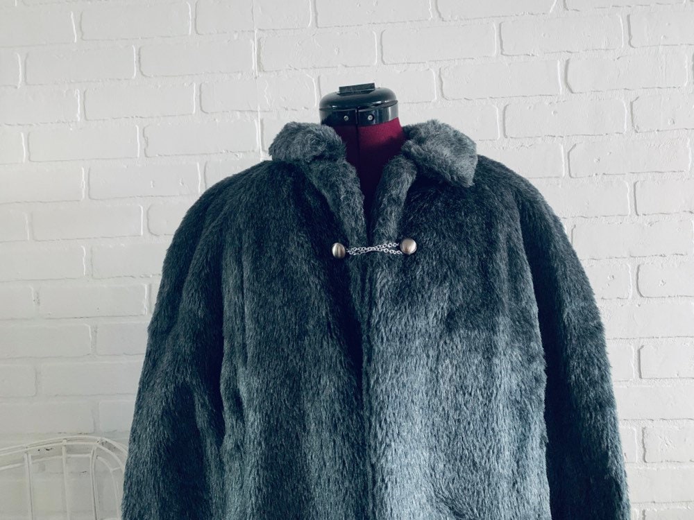 70s Silver Fox Faux Fur Poncho Cape size S M | Etsy