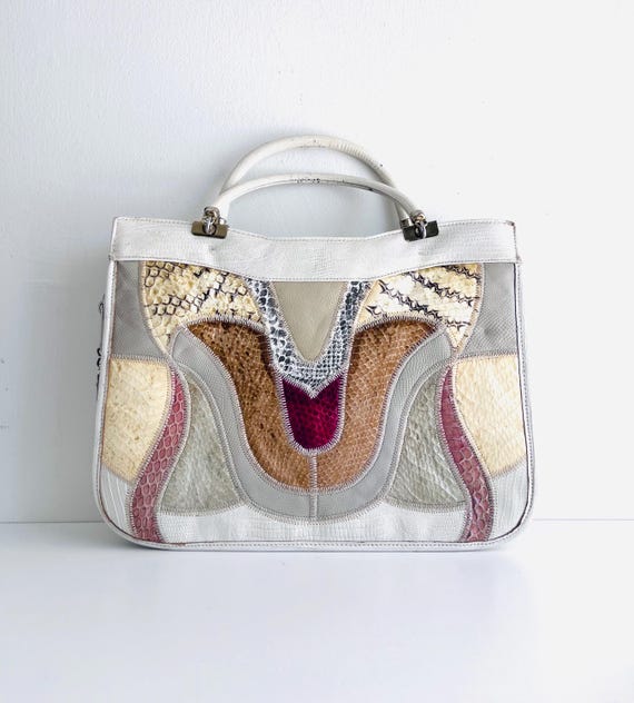 80s Snakeskin Patchwork Handbag Purse made in US by Caprice
