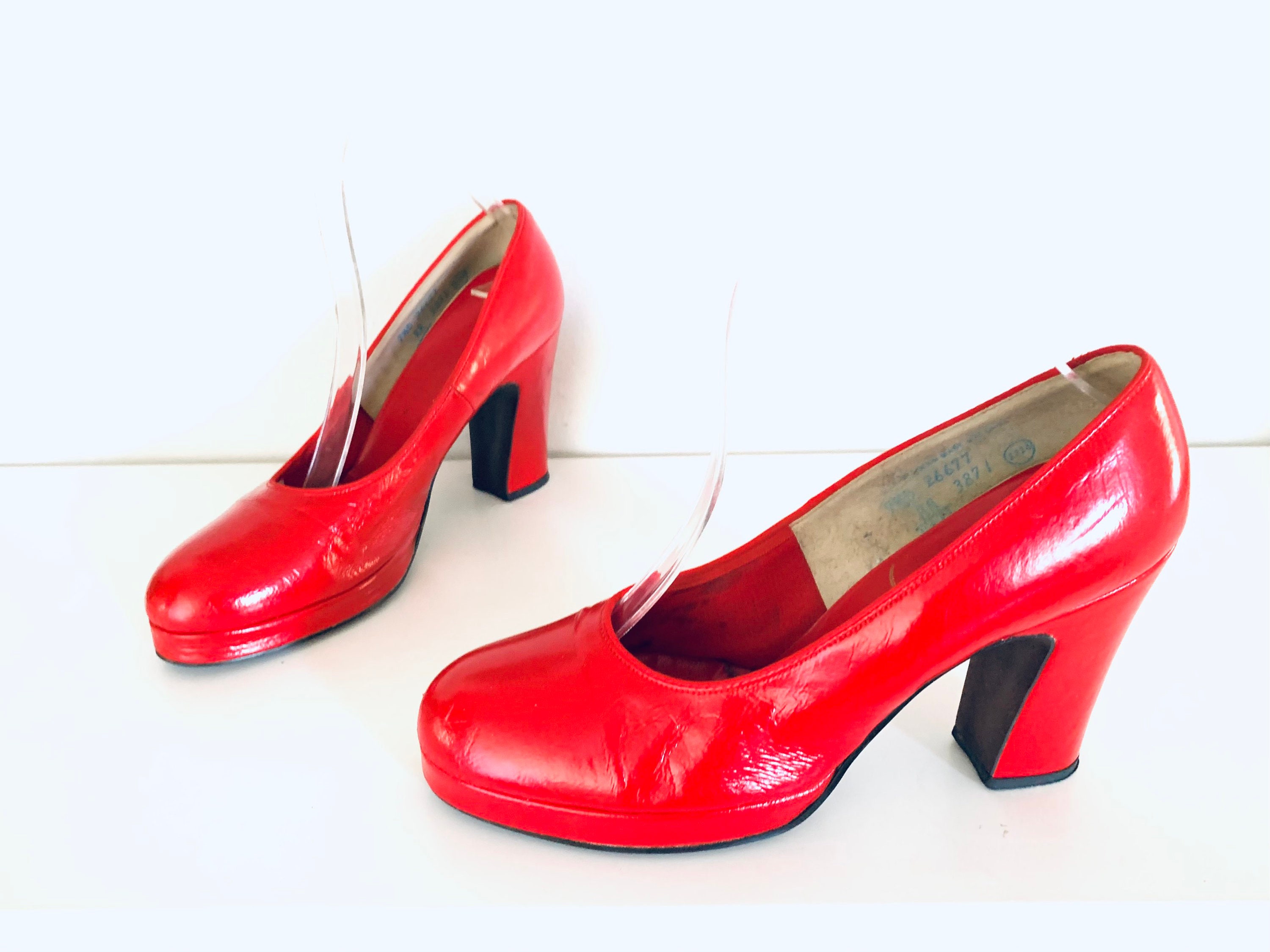 60s Red Mary Janes Platforms Chunky Heel Pumps by Gaymode size Etsy