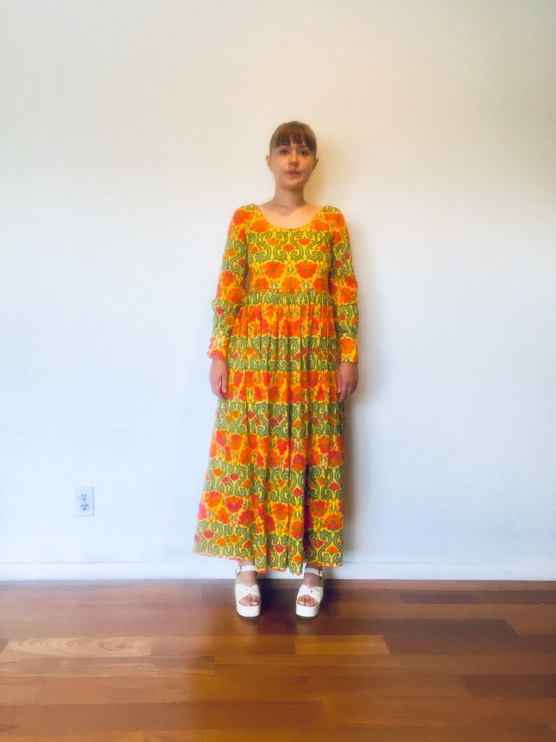 60s Gauze Maxi Dress M 7 8