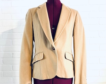 Giacca con bottoni in lana blazer marrone chiaro anni '80 realizzata in Giappone da Saks Fifth Avenue taglia S