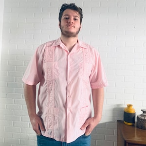 90s Pink Shirt Yucatán/Guayaberas Mens size XL XXL