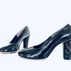60s Black Patent Leather Heels by Herbert Levine size 7 M 37