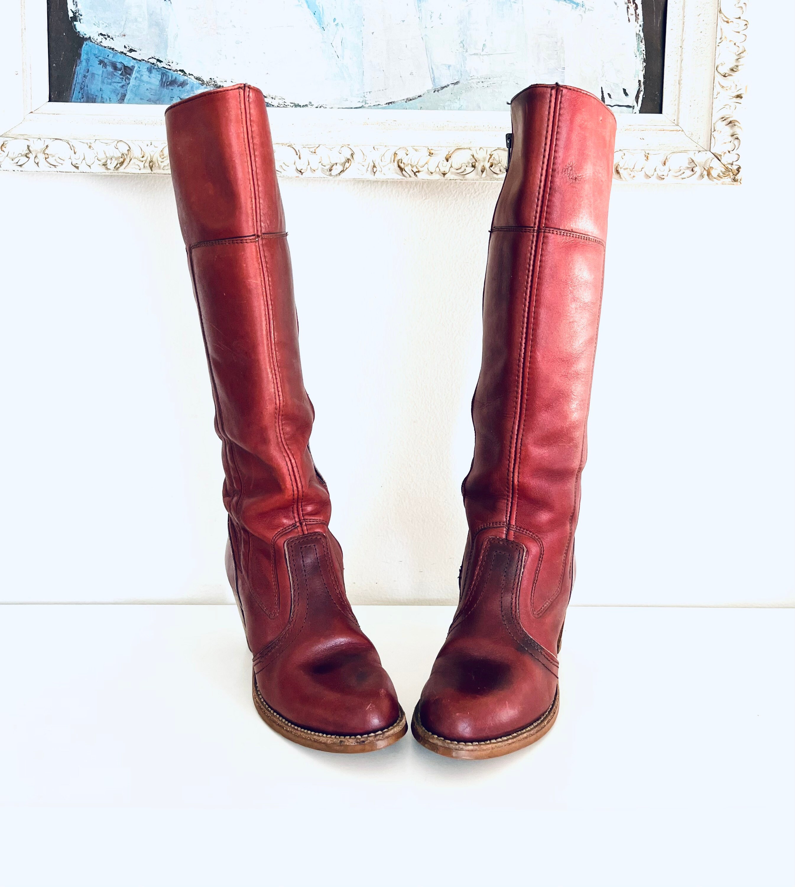 70s Boots Oxblood Leather Knee High 