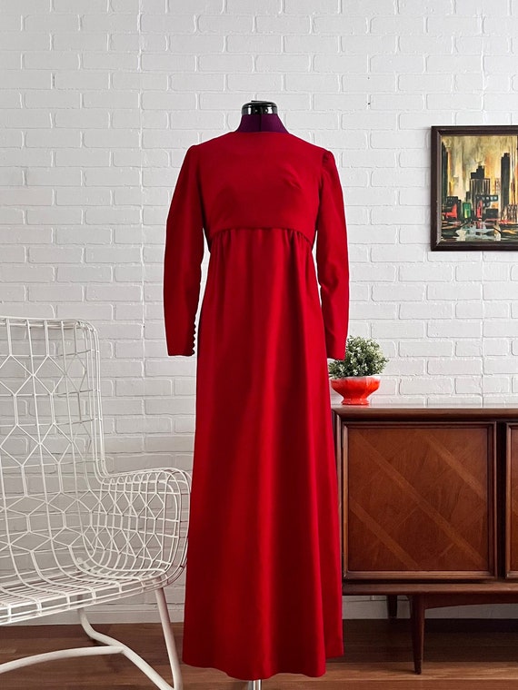 60s Red Velvet Maxi Dress & Jacket Set XS - image 2