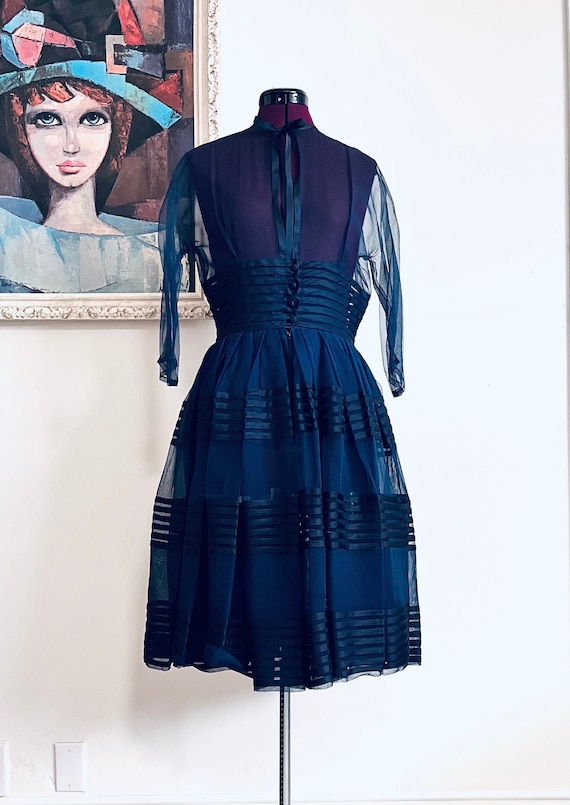 50s Blue Chiffon Party Dress Full Circle size S M