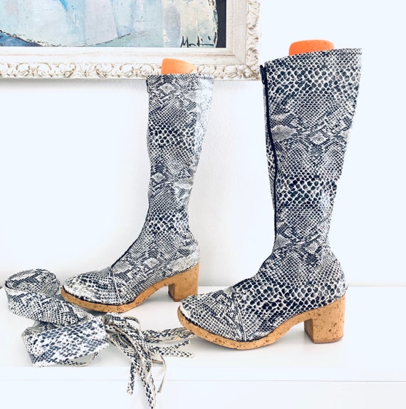 60s Go-go Boots and Belt Knee High Snakeskin Boots