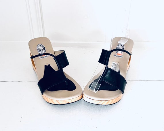 90s Platform Clog Sandals Cut Out Heel Black Leat… - image 2