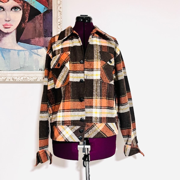 Vintage 60s Plaid Wool Jacket could fit men’s M women’s XL 2X