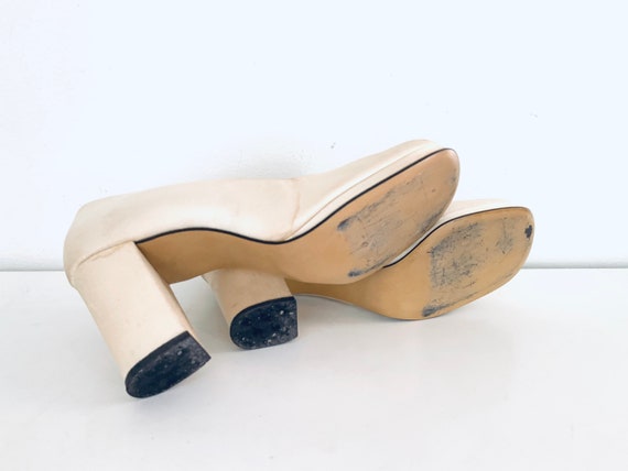 70s Platform Mary Janes Cream Silk Shoes by Natur… - image 8