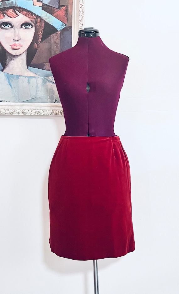 60s Red Velvet Skirt by Junior House size S M - image 4