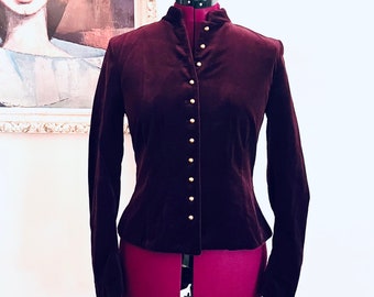 80s Burgundy Velvet Blazer Jacket by Ralph Lauren size 6 S