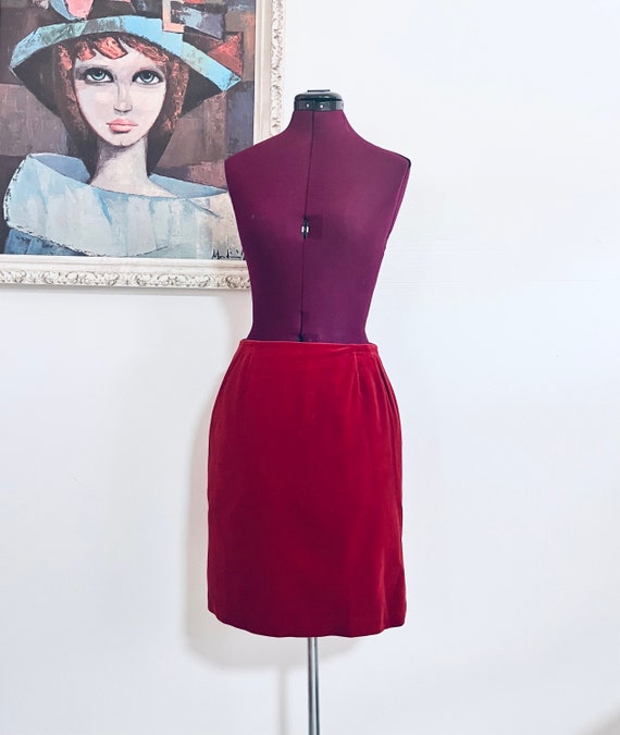 60s Red Velvet Skirt by Junior House size S M