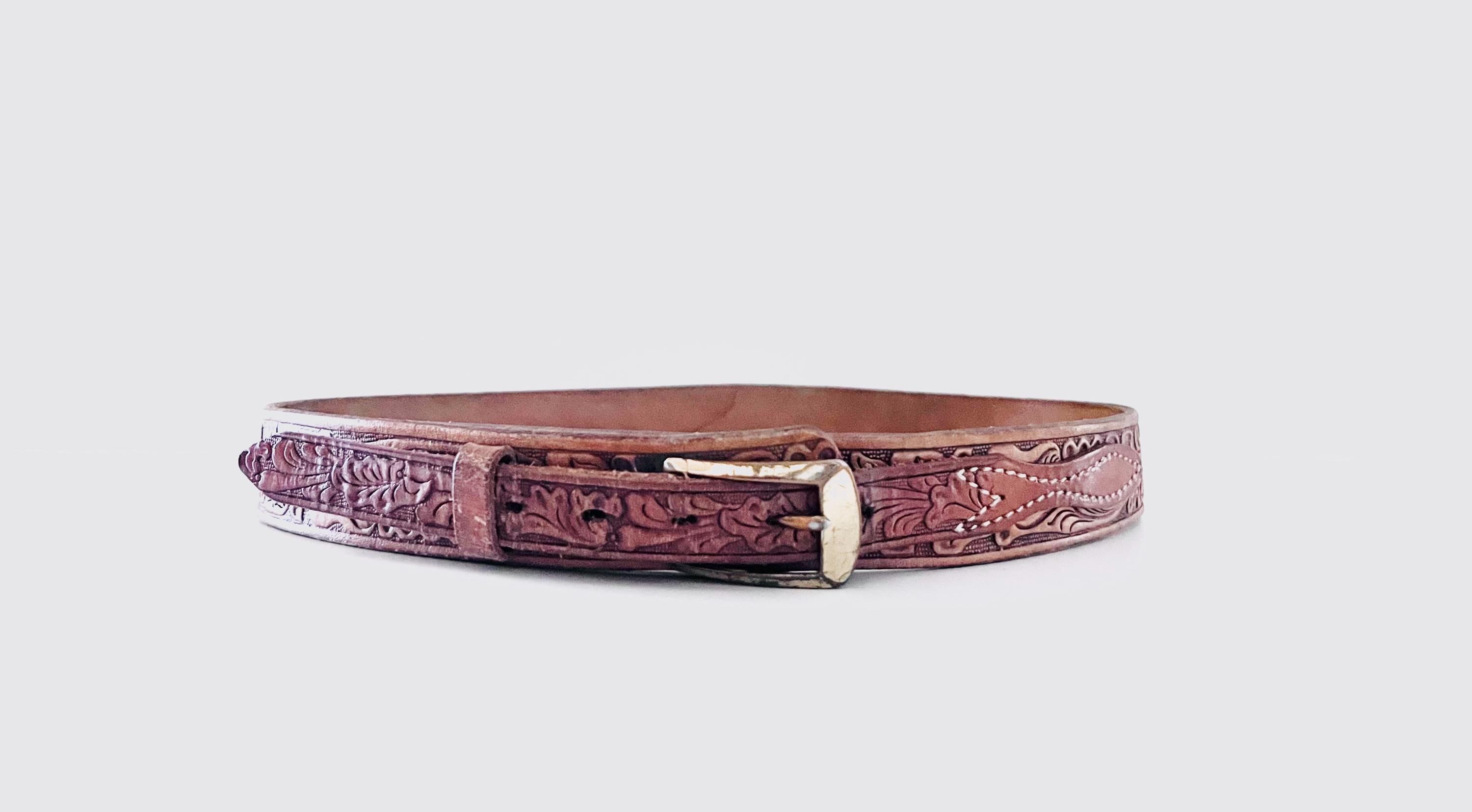 Justin Vintage Western Belt Tooled Leather Size 30 Men main image 3