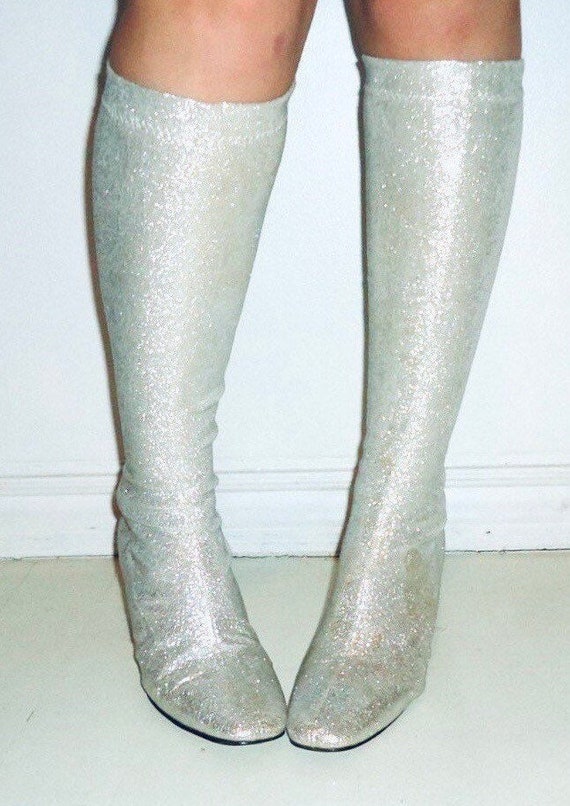 60s Silver Go Go Boots Lurex Lame UNUSED Knee Hig… - image 4