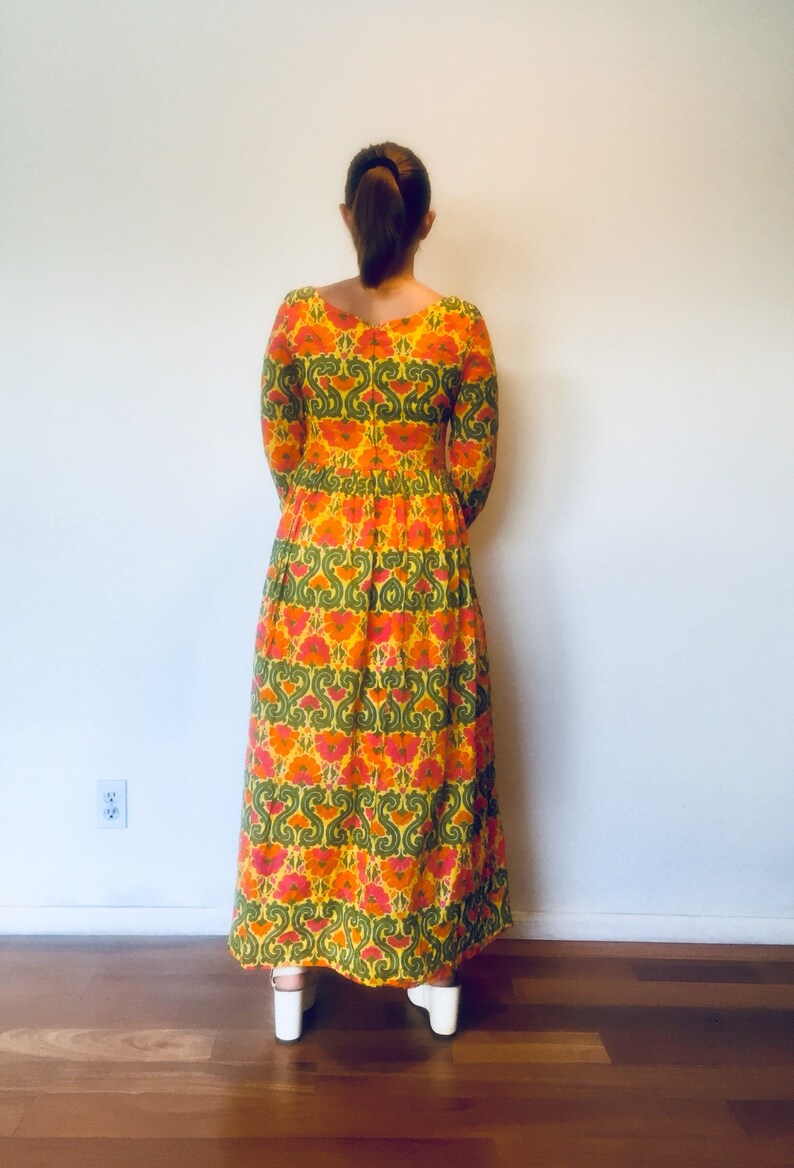 60s Gauze Maxi Dress M 7 8