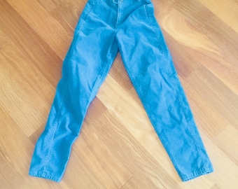 70s Blue Corduroy Jeans Pants High Waist Chemin De Fer Chemindefer Size 25 S XS