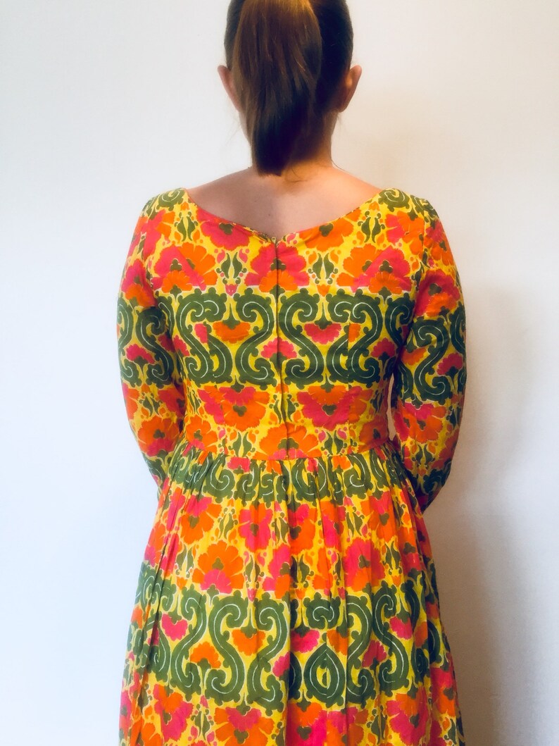 60s Gauze Maxi Dress M 7 8